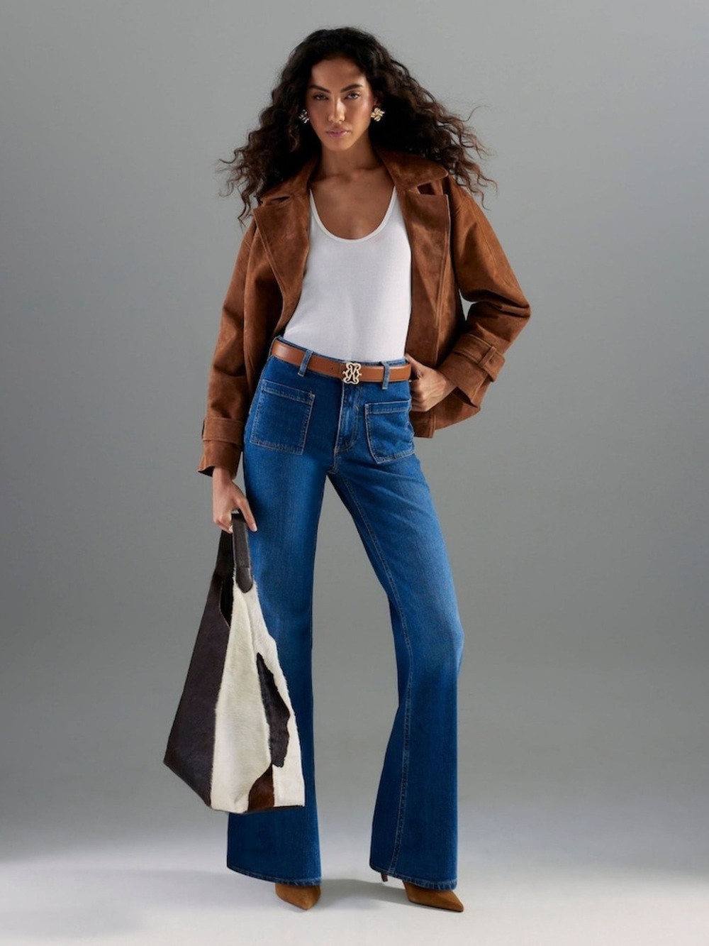 NWT River Island Blue High Waisted Relaxed Flare Jeans | UK 12 US 8